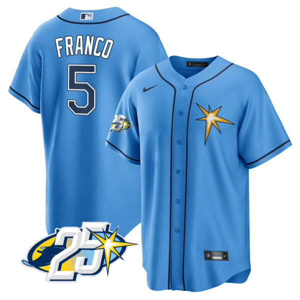 Men's Tampa Bay Rays 25th Anniversary Patch Cool Base V2 Jersey - All Stitched - Image 14