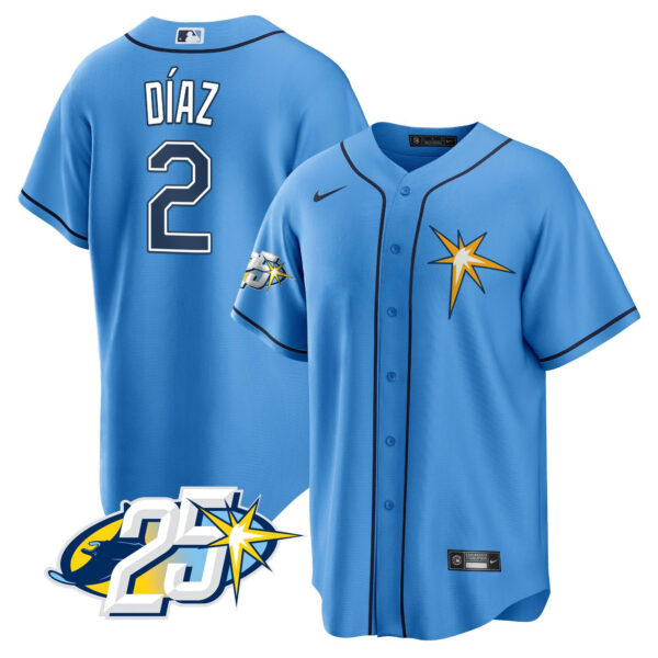 Men's Tampa Bay Rays 25th Anniversary Patch Cool Base V2 Jersey - All Stitched - Image 16