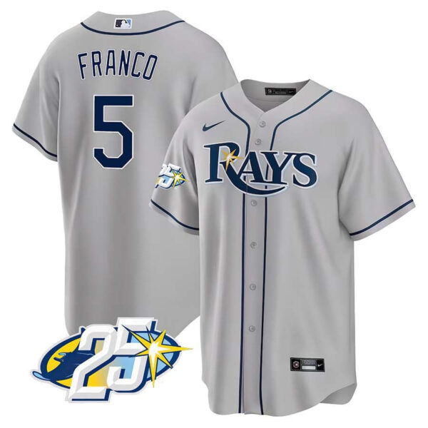 Men's Tampa Bay Rays 25th Anniversary Patch Cool Base V2 Jersey - All Stitched - Image 20