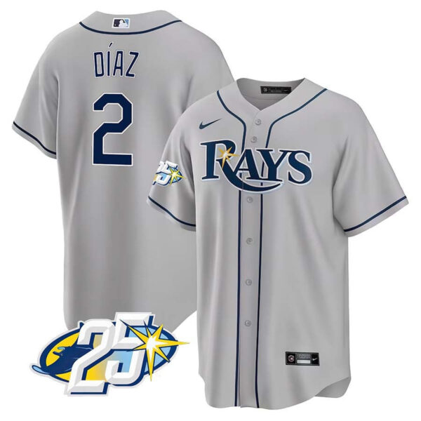 Men's Tampa Bay Rays 25th Anniversary Patch Cool Base V2 Jersey - All Stitched - Image 22