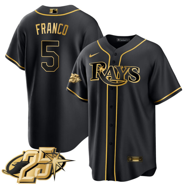 Men's Tampa Bay Rays 25th Anniversary Patch Cool Base V2 Jersey - All Stitched - Image 26