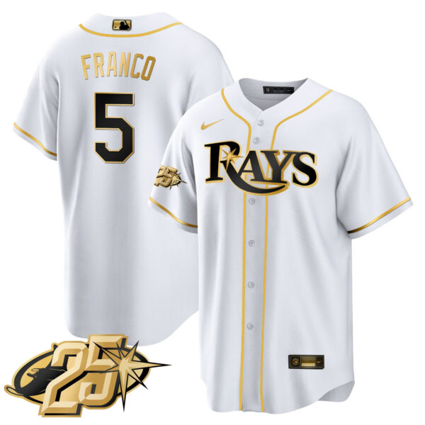 Men's Tampa Bay Rays 25th Anniversary Patch Cool Base V2 Jersey - All Stitched - Image 32