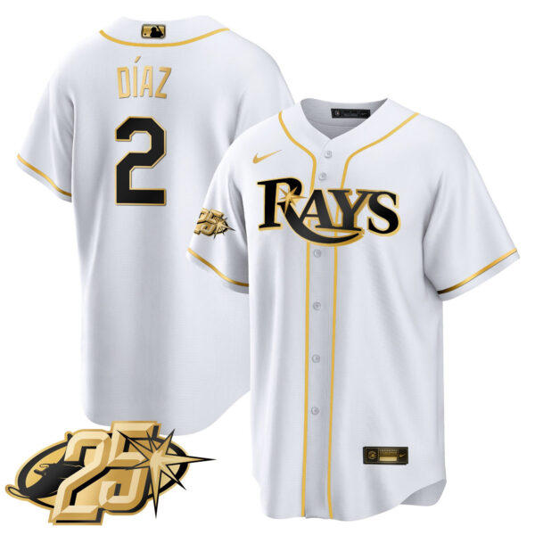 Men's Tampa Bay Rays 25th Anniversary Patch Cool Base V2 Jersey - All Stitched - Image 34