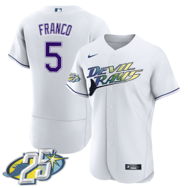 Men's Tampa Bay Rays 25th Anniversary Patch Flex Base Jersey - All Stitched - Image 2