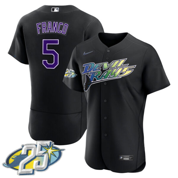 Men's Tampa Bay Rays 25th Anniversary Patch Flex Base Jersey - All Stitched - Image 8