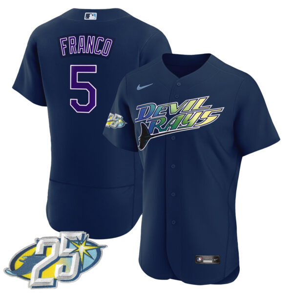 Men's Tampa Bay Rays 25th Anniversary Patch Flex Base Jersey - All Stitched - Image 32
