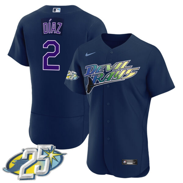 Men's Tampa Bay Rays 25th Anniversary Patch Flex Base Jersey - All Stitched - Image 34