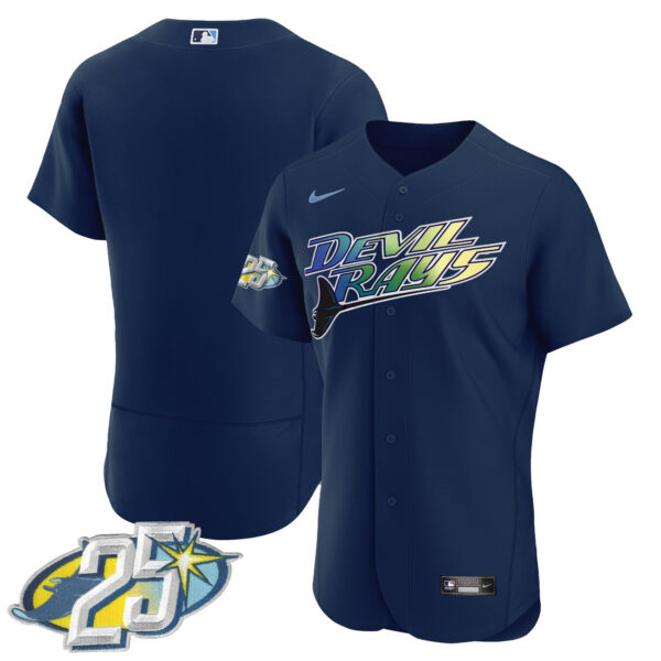 Men's Tampa Bay Rays 25th Anniversary Patch Flex Base Jersey - All Stitched - Image 36