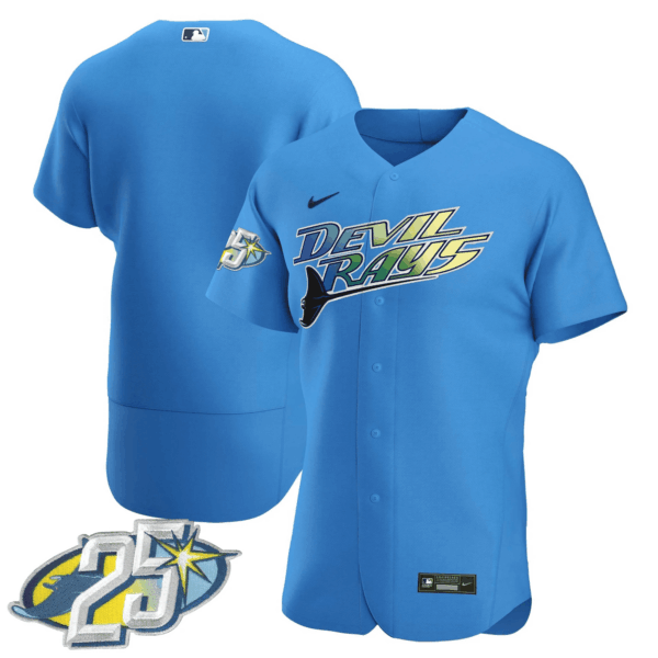 Men's Tampa Bay Rays 25th Anniversary Patch Flex Base Jersey - All Stitched - Image 42