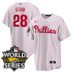 Alec Bohm #28 Philadelphia Phillies 2022 World Series Patch Prinstripe White Jersey - All Stitched