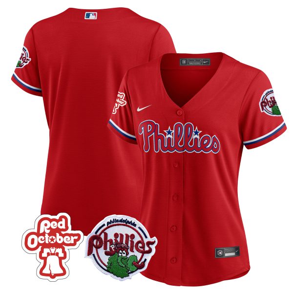 Women's Philadelphia Phillies Red October Patch Jersey - All Stitched - Image 7