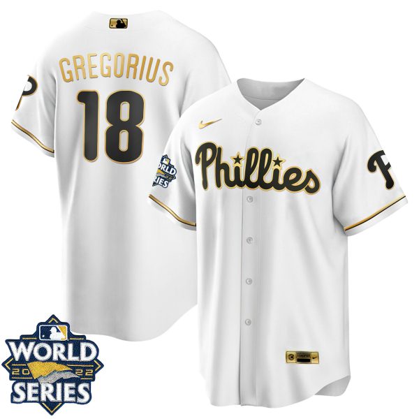 Youth's Philadelphia Phillies Gold 2022 World Series Jersey - All Stitched - Image 11