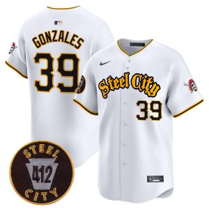 Nick Gonzales Pittsburgh Pirates 412 Patch White Premier Limited Jersey - All Stitched