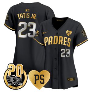 Women's Padres “For Peter” & Petco Park 20th Patch Vapor Premier Limited Jersey - All Stitched