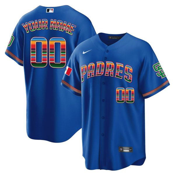San Diego Padres Mexico Blue Custom Jersey - All Stitched