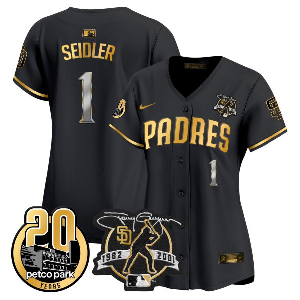 Women's Padres Tony Gwynn & Petco Park 20th Patch Vapor Premier Limited Jersey – All Stitched - Image 3