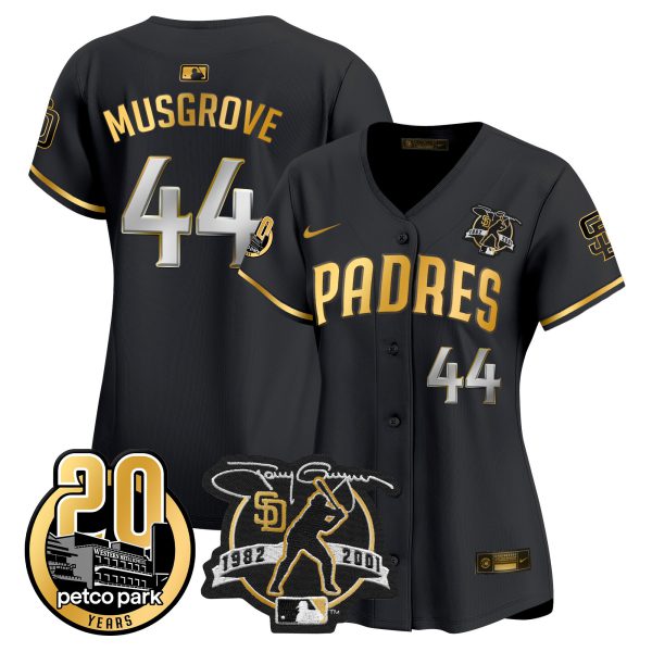 Women's Padres Tony Gwynn & Petco Park 20th Patch Vapor Premier Limited Jersey – All Stitched - Image 5