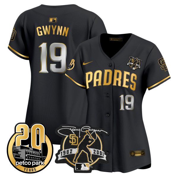 Women's Padres Tony Gwynn & Petco Park 20th Patch Vapor Premier Limited Jersey – All Stitched - Image 6