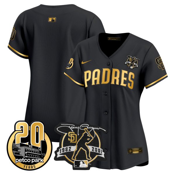 Women's Padres Tony Gwynn & Petco Park 20th Patch Vapor Premier Limited Jersey – All Stitched - Image 7