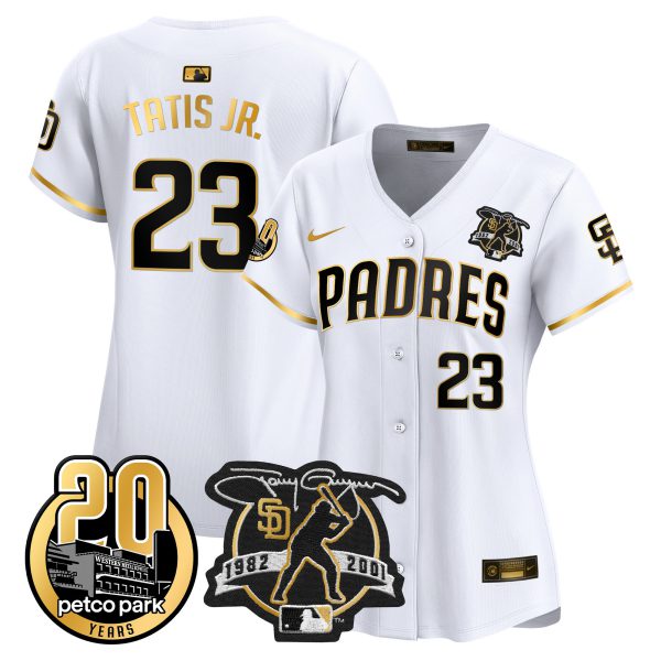 Women's Padres Tony Gwynn & Petco Park 20th Patch Vapor Premier Limited Jersey – All Stitched - Image 8