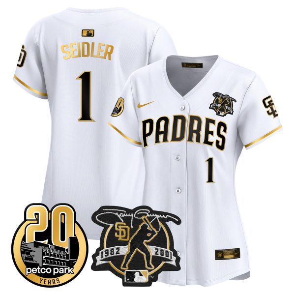 Women's Padres Tony Gwynn & Petco Park 20th Patch Vapor Premier Limited Jersey – All Stitched - Image 10