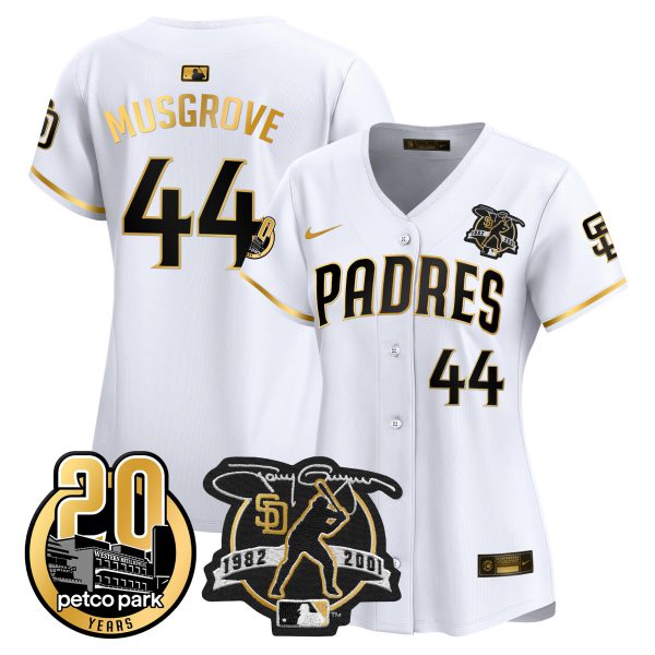 Women's Padres Tony Gwynn & Petco Park 20th Patch Vapor Premier Limited Jersey – All Stitched - Image 12