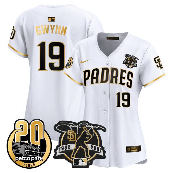 Women's Padres Tony Gwynn & Petco Park 20th Patch Vapor Premier Limited Jersey – All Stitched - Image 13