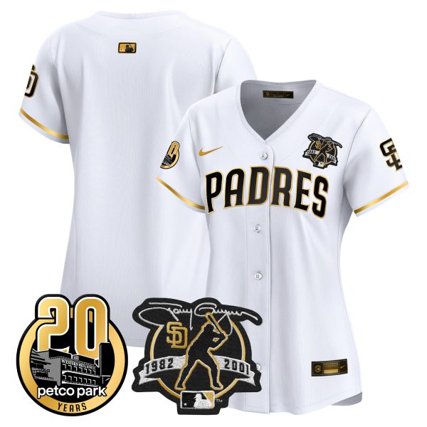 Women's Padres Tony Gwynn & Petco Park 20th Patch Vapor Premier Limited Jersey – All Stitched - Image 14