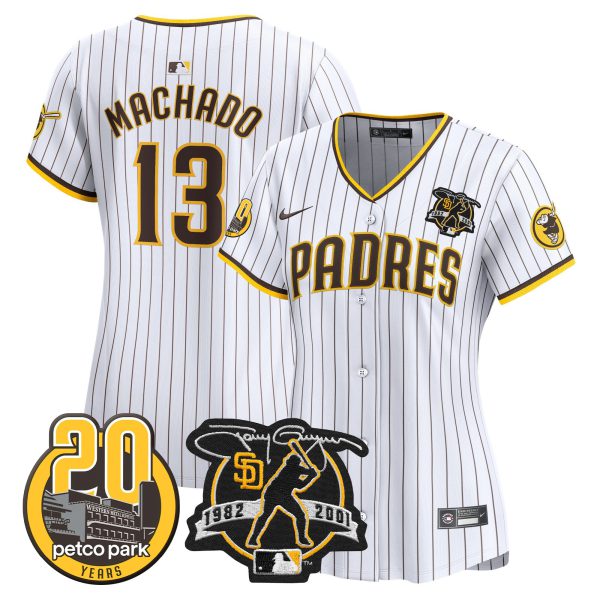 Women's Padres Tony Gwynn & Petco Park 20th Patch Vapor Premier Limited Jersey – All Stitched - Image 16