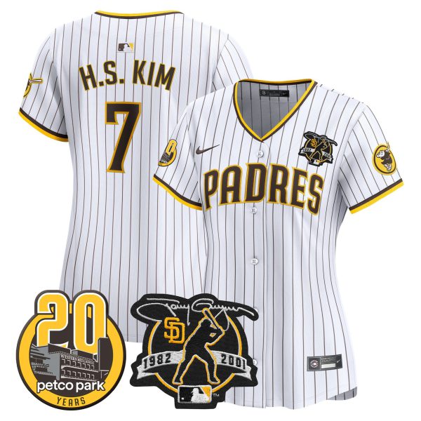 Women's Padres Tony Gwynn & Petco Park 20th Patch Vapor Premier Limited Jersey – All Stitched - Image 18