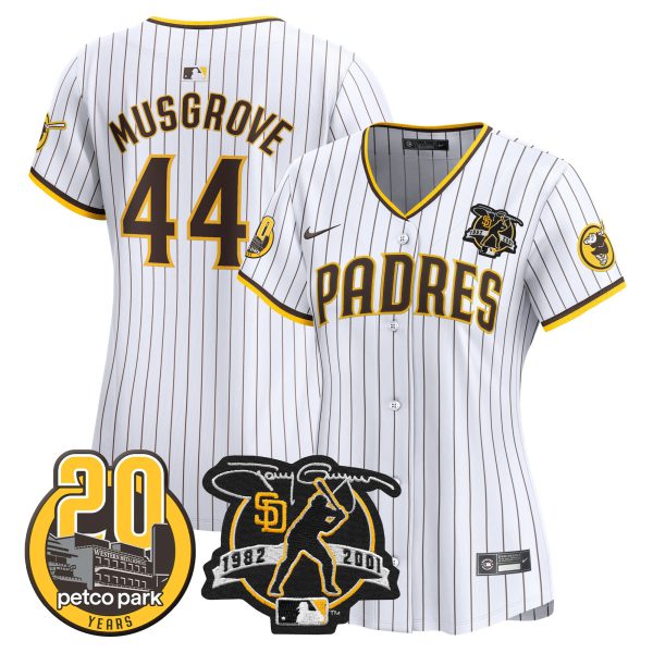 Women's Padres Tony Gwynn & Petco Park 20th Patch Vapor Premier Limited Jersey – All Stitched - Image 19