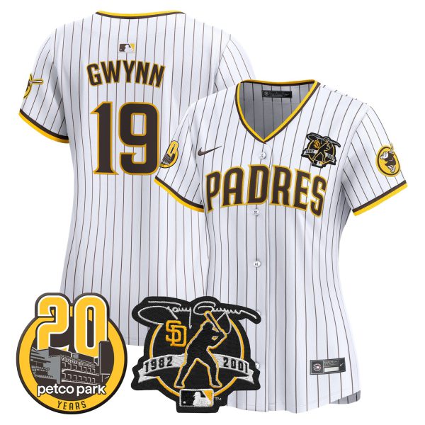 Women's Padres Tony Gwynn & Petco Park 20th Patch Vapor Premier Limited Jersey – All Stitched - Image 20