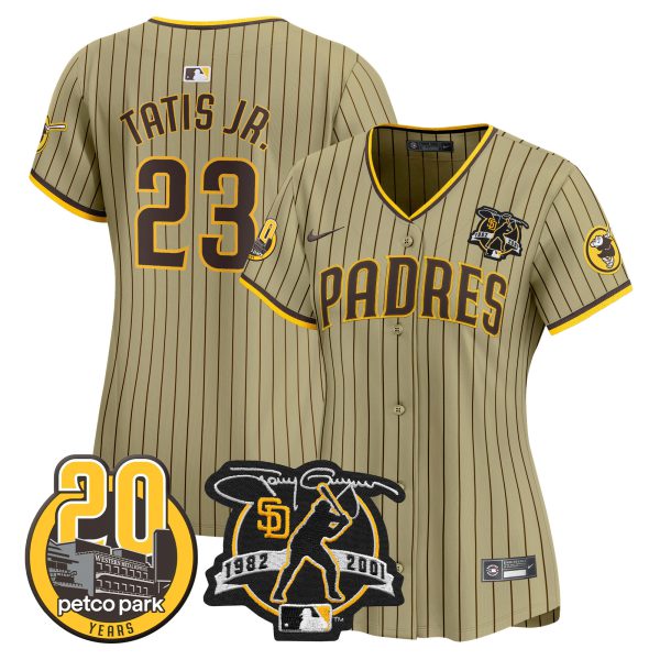 Women's Padres Tony Gwynn & Petco Park 20th Patch Vapor Premier Limited Jersey – All Stitched - Image 22