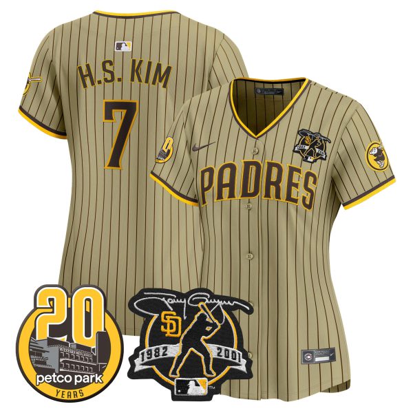 Women's Padres Tony Gwynn & Petco Park 20th Patch Vapor Premier Limited Jersey – All Stitched - Image 25