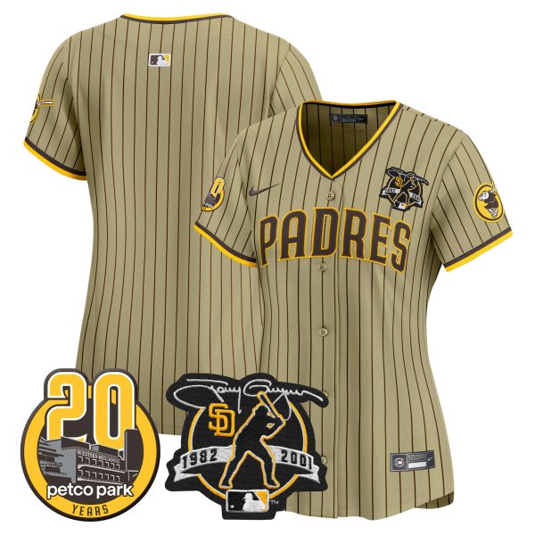 Women's Padres Tony Gwynn & Petco Park 20th Patch Vapor Premier Limited Jersey – All Stitched - Image 28
