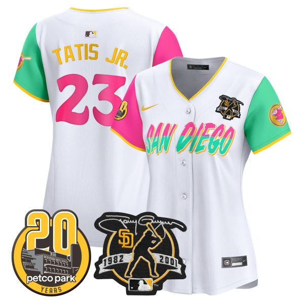 Women's Padres Tony Gwynn & Petco Park 20th Patch Vapor Premier Limited Jersey – All Stitched - Image 29