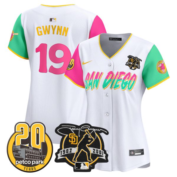 Women's Padres Tony Gwynn & Petco Park 20th Patch Vapor Premier Limited Jersey – All Stitched - Image 34