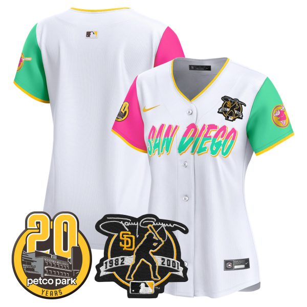 Women's Padres Tony Gwynn & Petco Park 20th Patch Vapor Premier Limited Jersey – All Stitched - Image 35