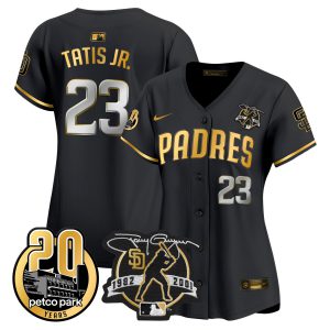 Women's Padres Tony Gwynn & Petco Park 20th Patch Vapor Premier Limited Jersey – All Stitched