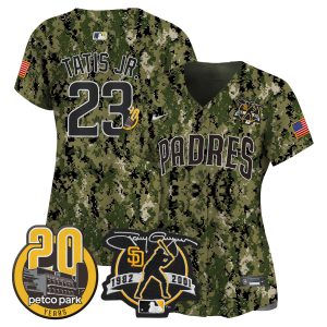 Women's Padres Tony Gwynn & Petco Park 20th Patch USMC Vapor Premier Limited Jersey – All Stitched