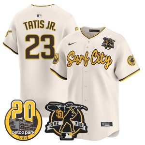 Men's Padres Tony Gwynn & Petco Park 20th Patch Vapor Premier Limited Jersey V3 – All Stitched