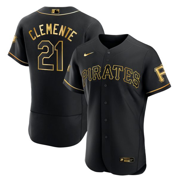 Men's Roberto Clemente Pirates White Gold & Black Gold Jersey - All Stitched - Image 2