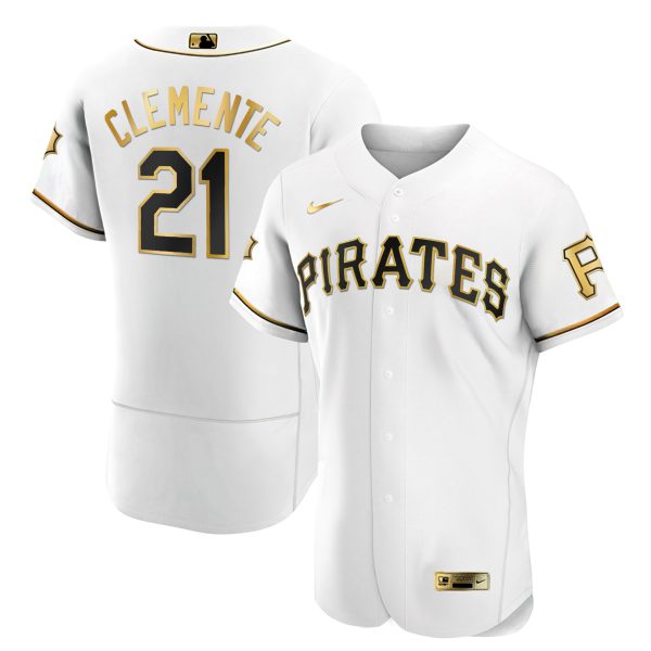 Men's Roberto Clemente Pirates White Gold & Black Gold Jersey - All Stitched - Image 4
