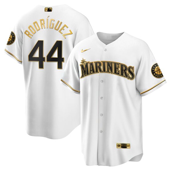 Julio Rodriguez Seattle Mariners White Gold & Black Gold Jersey - All Stitched - Image 4