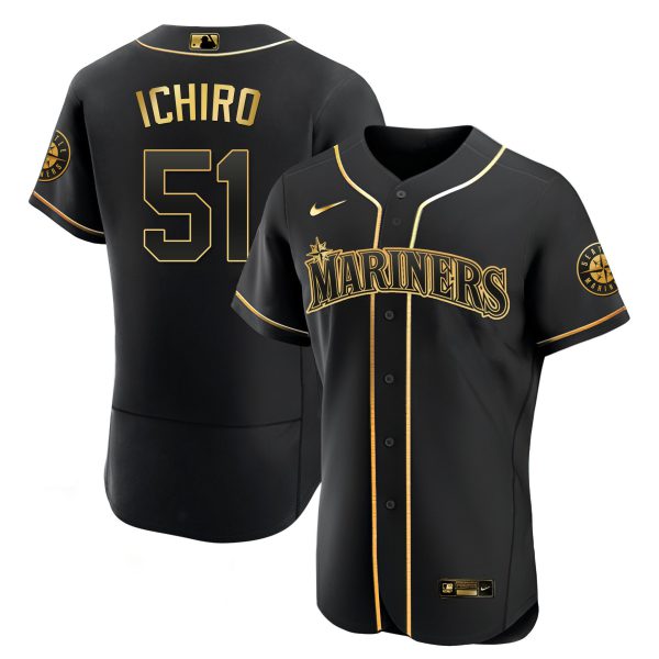 Men's Seattle Mariners White Gold & Black Gold Jersey - All Stitched - Image 2