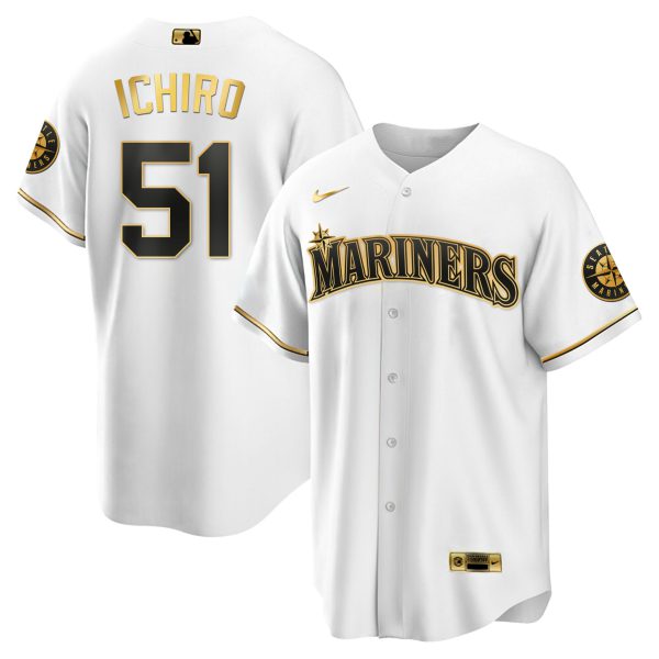 Men's Seattle Mariners White Gold & Black Gold Jersey - All Stitched - Image 8