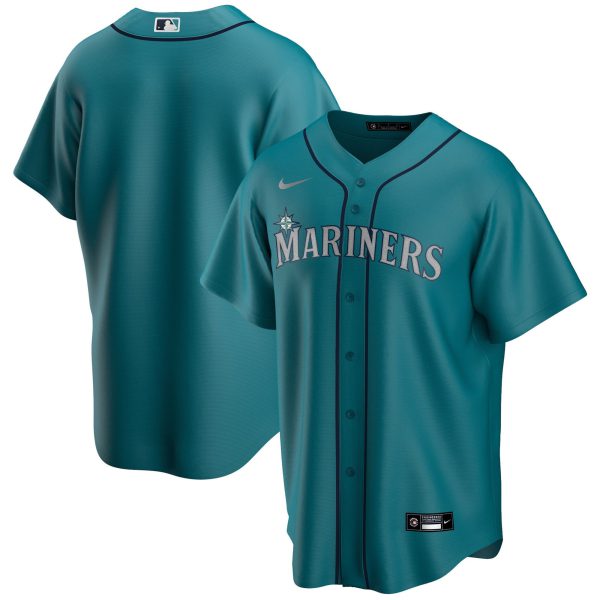 Seattle Mariners Cool Base Jersey - Aqua - All Stitched - Image 4