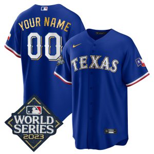 Texas Rangers 2023 World Series Cool Base Gold Trim Custom Jersey - All Stitched