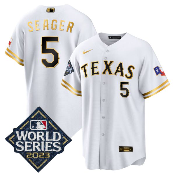 Corey Seager Texas Rangers 2023 World Series Cool Base Jersey - All Stitched - Image 3