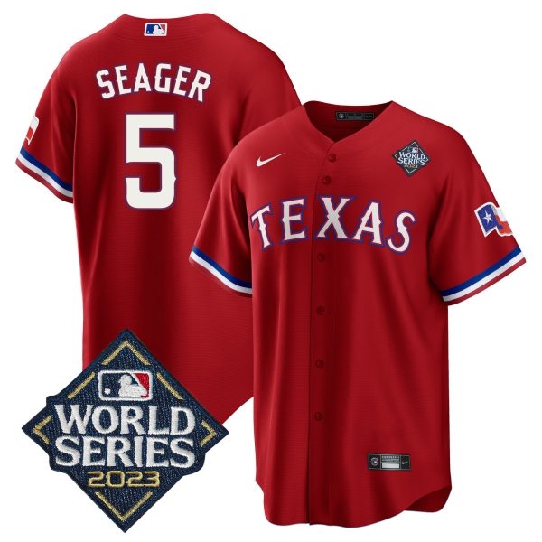 Corey Seager Texas Rangers 2023 World Series Cool Base Jersey - All Stitched - Image 4